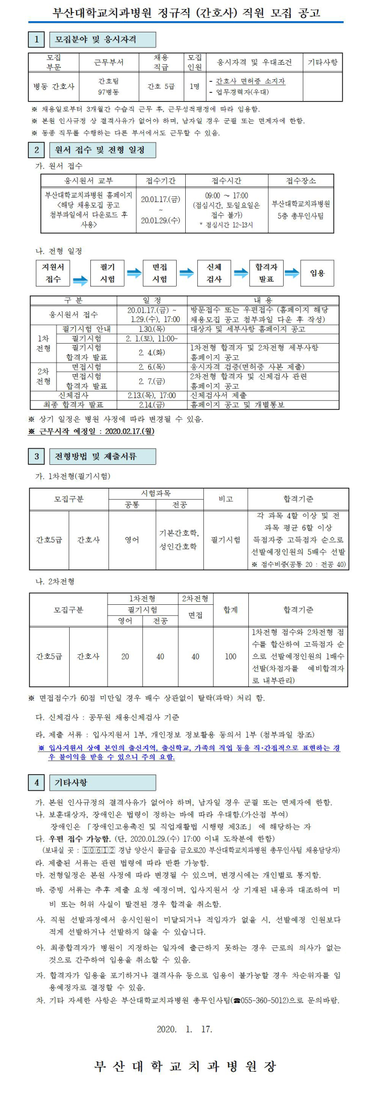  [채용][부산대학교치과병원] 정규직 (간호사) 직원 모집 공고