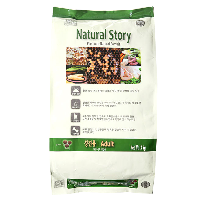 [반려동물용품]  내츄럴스토리 어덜트 닭 애견사료 3kg 1개 애완동물