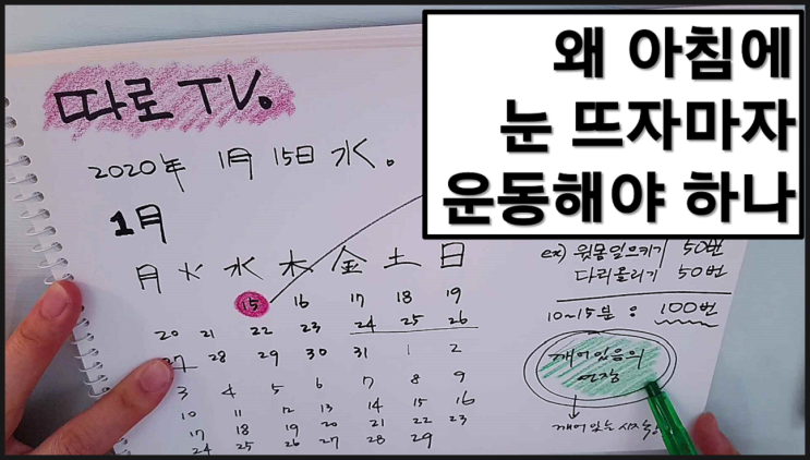  눈 뜨자마자 운동해야 하는 이유 / c️윗몸일으키기 50번, 다리올리기 50번, 목감기 예방 꿀팁 + 월달력 손그림