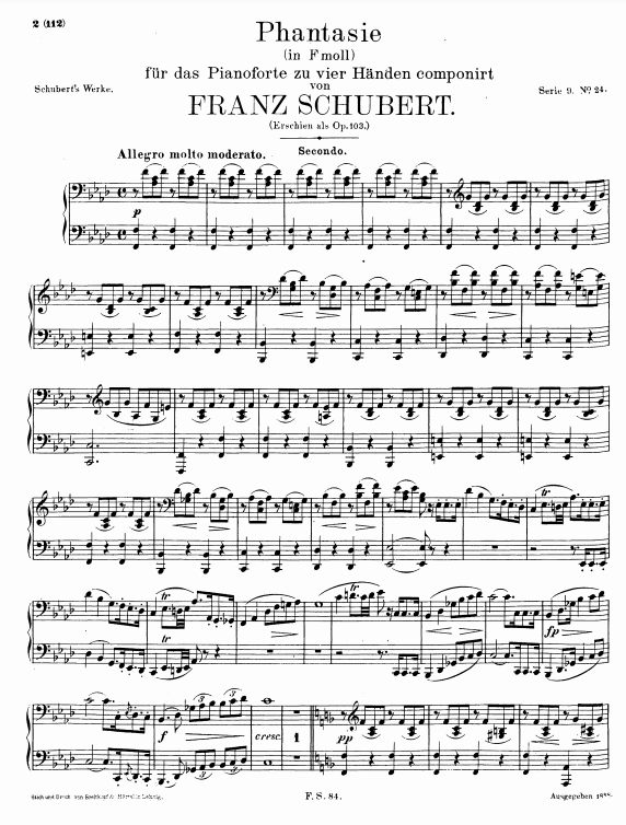 밀회 삽입곡 슈베르트 네 손을 위한 환상곡, Schubert Fantasy In F Minor D.940 악보