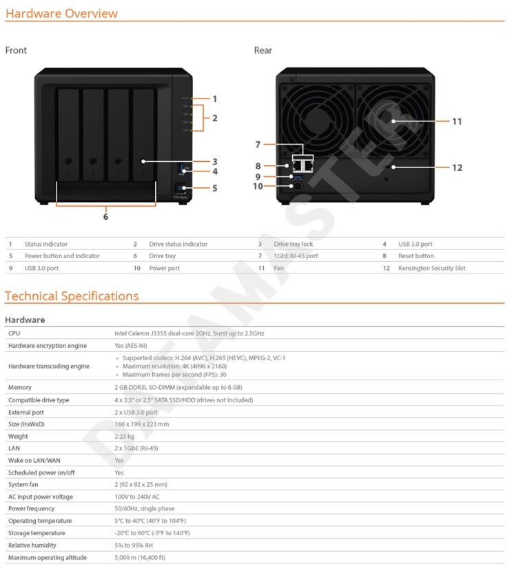  시놀로지(Synology) 나스(NAS) 제품 스펙 성능 안내