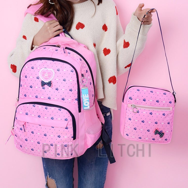  최저가확인  PINK LITCHI 신학기 초등학생 중학생 책가방 보조가방 세트 SepQXL28XMY1010UIJ556양말 증정 