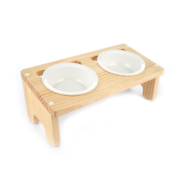  [상품정보] 캣토피아 원목 반려동물 식탁  도자기식기 2구 세트 높이 12cm 혼합 색상 1세트