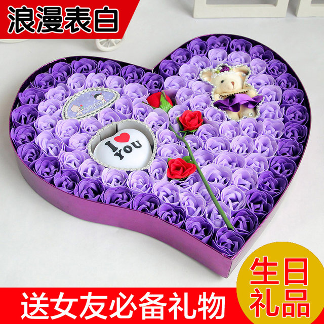 [발렌타인데이선물]  발렌타인 데이는 자신의 여자 친구를 보내는 로맨틱 한 생일 선물은 장미 소녀 선물 비누 꽃 비누 꽃 꽃다발 여자 친구 100 베어 퍼  강력 추천 합니다!