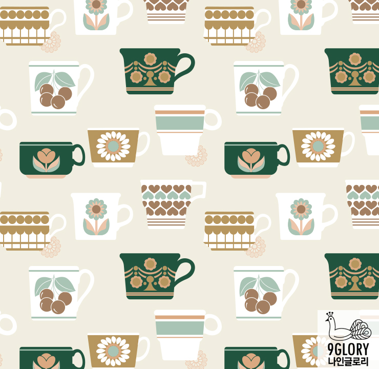  북유럽풍 빈티지 머그컵 일러스트 패턴디자인(vintage mugs pattern design 9glory illustrator)텍스타일디자인 포트폴리오