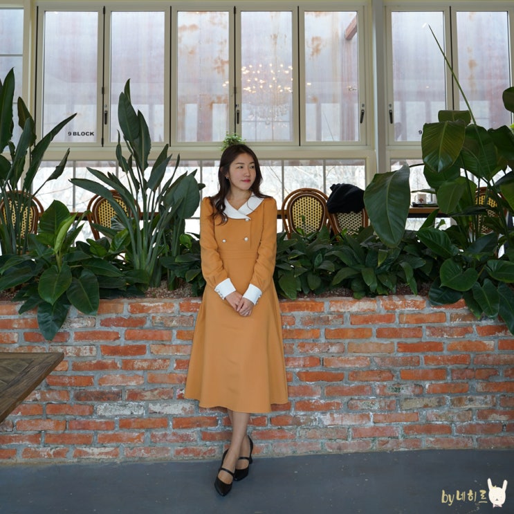  겨울 롱원피스 코디, 리리앤코 블러티 배색 카라 진주 원피스