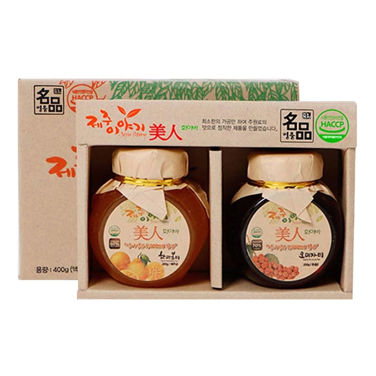   제주이야기 미인 화이바 꼬마 액상차 2종 선물세트 한라봉차 200g  오미자차 200g 1세트 
