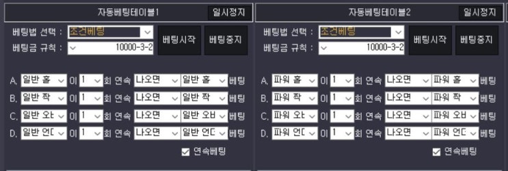  파워볼 오토프로그램 조건 배팅 패턴 예시(마틴12단계전략)
