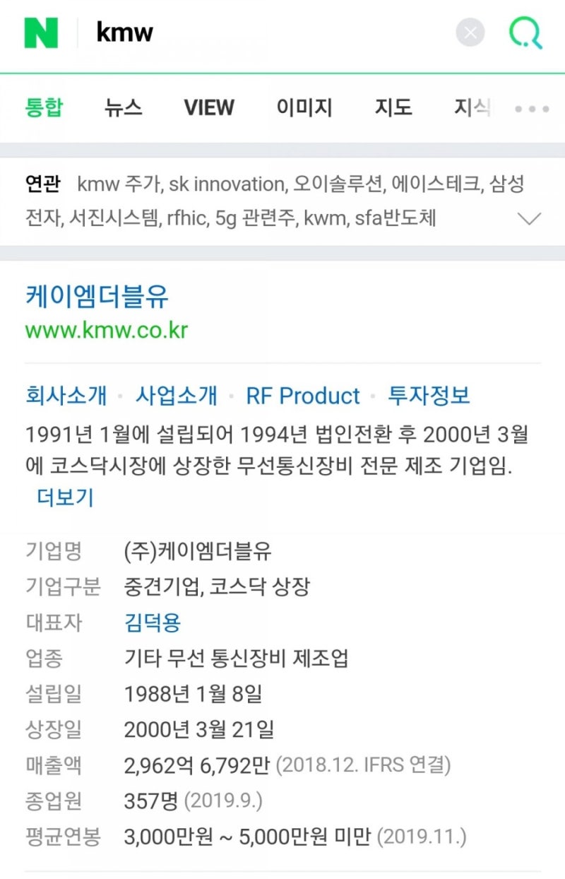 종목분석]케이엠더블유(KMW) : 네이버 블로그