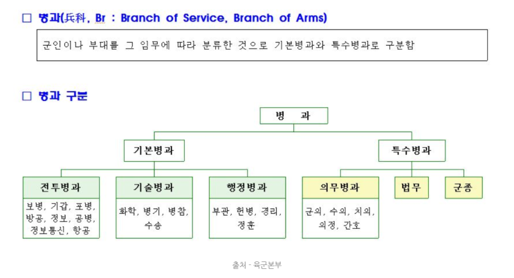  육군 병과에 대하여