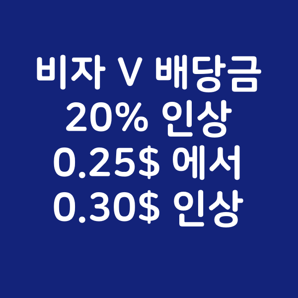  비자 V 배당금 20% 인상 0.25$ 에서 0.30$