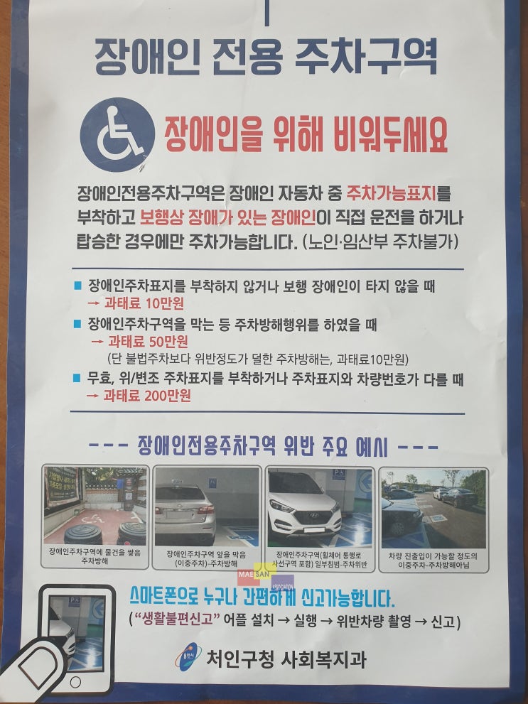 장애인 전용 주차구역 : 비워두고 계시나요?