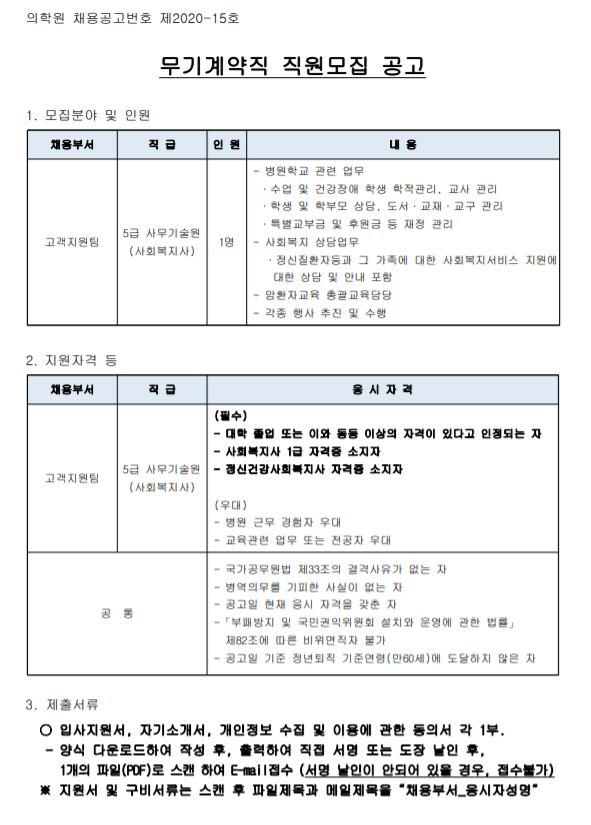  [채용][한국원자력의학원] 무기계약직 직원모집 공고(고객지원팀)