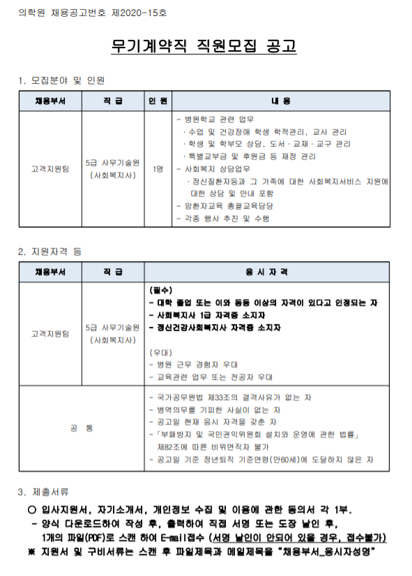 [채용][한국원자력의학원] 무기계약직 직원모집 공고(고객지원팀)