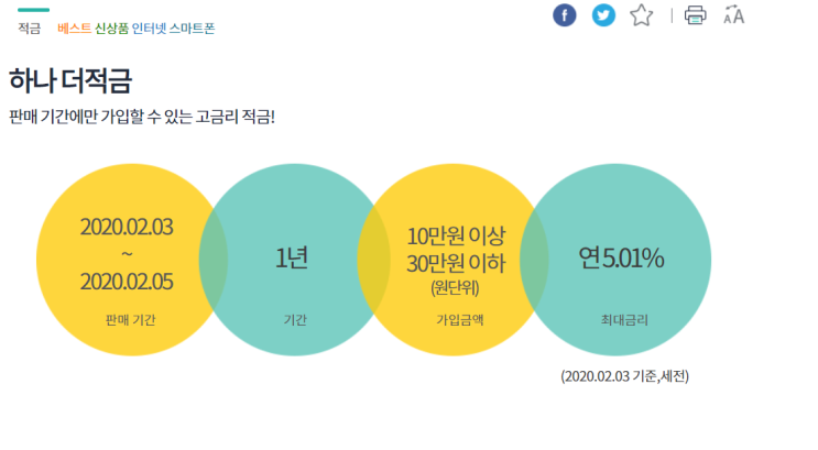  하나은행 고금리 적금/ 5%적금/<하나 더적금>/한정판매적금/2월3일~2월5일까지!/하나은행 적금