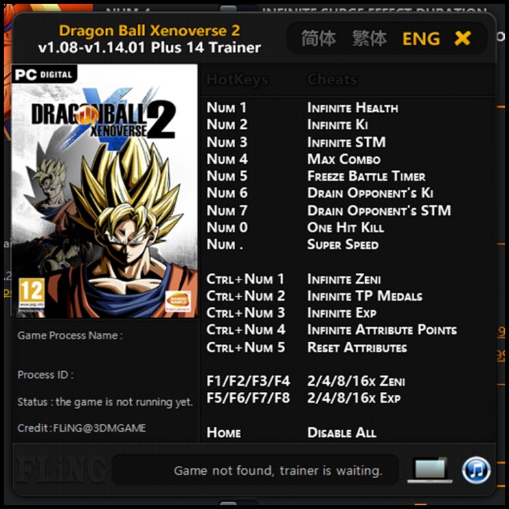  200117-드래곤볼 제노버스 2 트레이너 (Dragon Ball Xenoverse 2 Trainer v1.08-v1.14.01 +14)3DM
