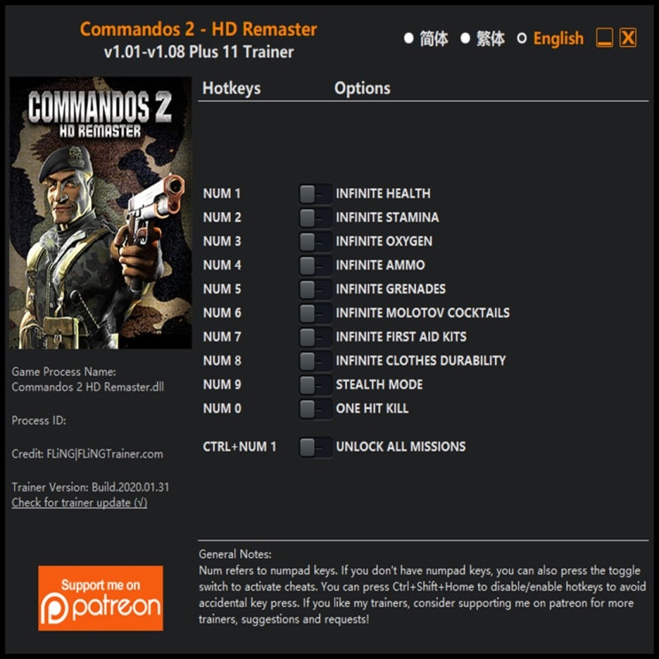  200201-코만도스 2 HD 리마스터 트레이너 (Commandos 2 HD Remaster Trainer v1.01-v1.08 +11)3DM