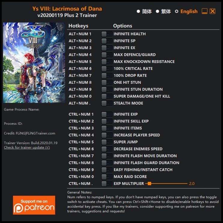  200120-이스 8 라크리모사 오브 다나 트레이너 (Ys VIII Lacrimosa of Dana Trainer +22)3DM