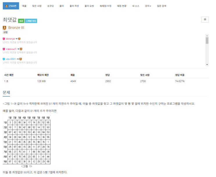 [백준] 2566번: 최댓값(구현)