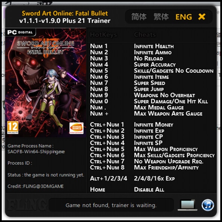  200204-소드 아트 온라인 페이탈 불릿 트레이너 (Sword Art Online Fatal Bullet Trainer v1.1.1-v1.9.0 +21)3DM