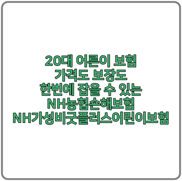  20대는 어른이보험으로 가격과 보장을 같이 잡으세요