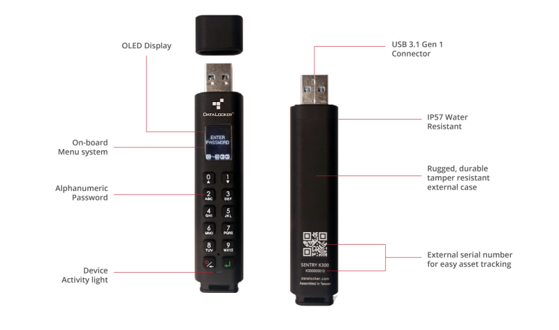독립 실행·중앙관리 가능한 OLED 디스플레이 키패드 보안 USB, 데이터로커(DataLocker) 'Sentry K300 ...