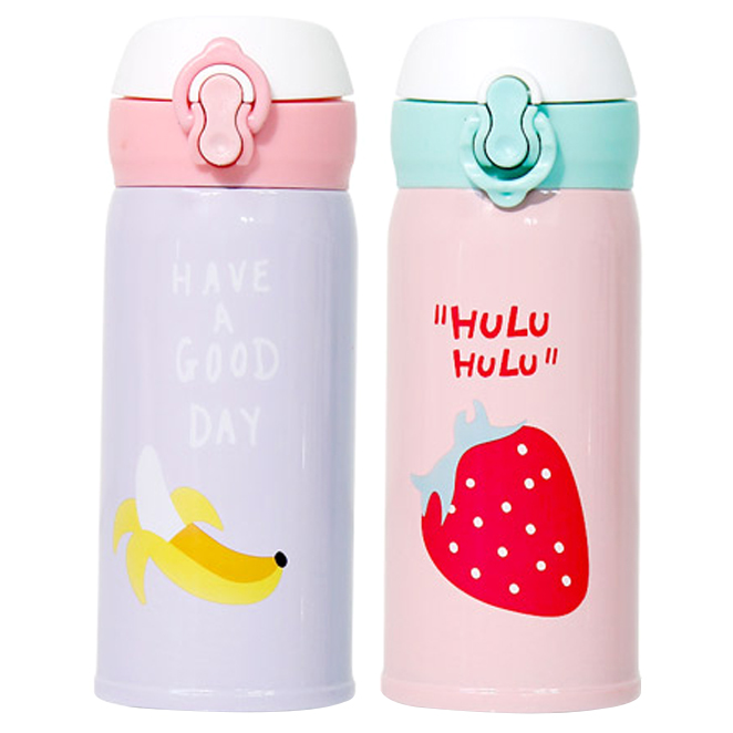  브랜드마켓코리아 후르츠 큐티 보온병 2p 세트, 바나나, 딸기, 350ml