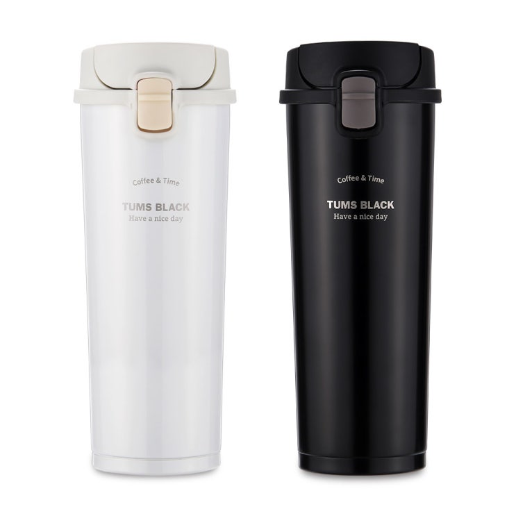  텀스 블랙 진공 스텐텀블러 2p, 화이트, 블랙, 500ml