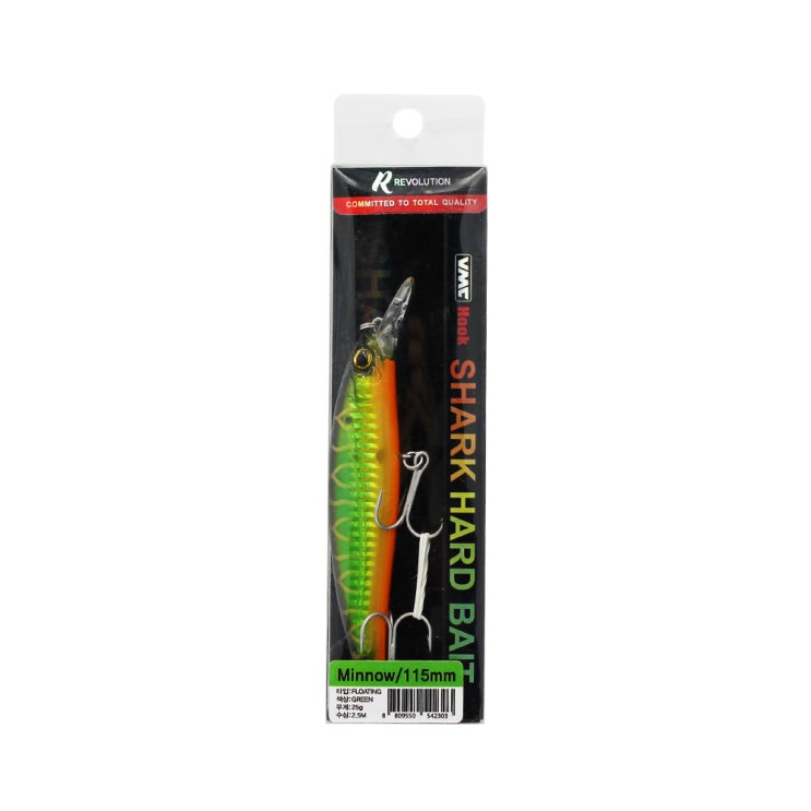  청룡 미끼 레볼루션 샤크 하드베이트 미노우 115mm, Green, 25g