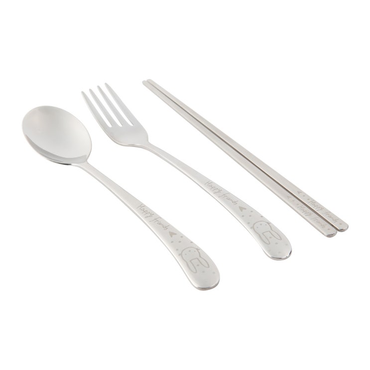  리빙젠 스텐 해피래빗 수저 포크 세트, 혼합 색상, 1세트