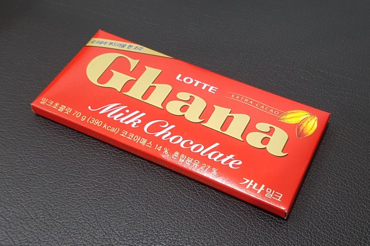  롯데 가나(Ghana) 밀크 초콜릿(초콜렛) 70g 칼로리(열량) 및 영양성분정보 (빨간 색 가나 Milk 초코렛)
