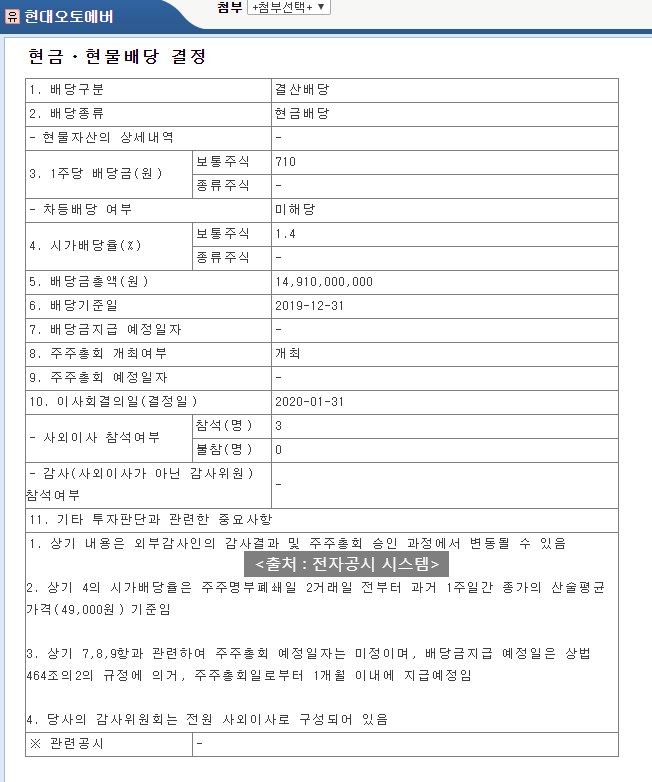 현대오토에버 배당공시