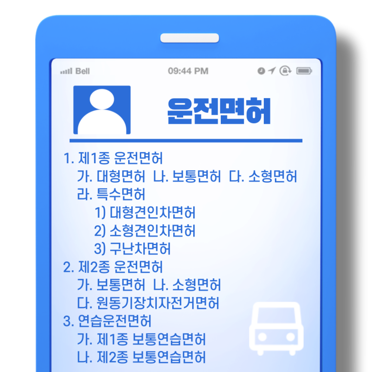  운전면허 및 운전할 수 있는 자동차등의 종류