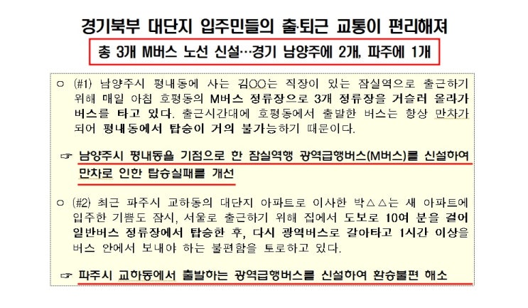  경기도 북부에 M버스 3개 노선이 신설됩니다
