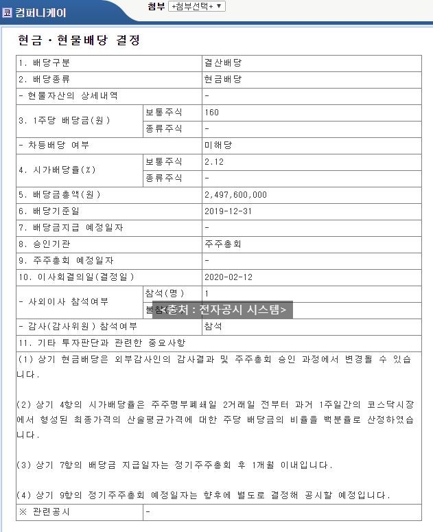 컴퍼니케이 배당공시