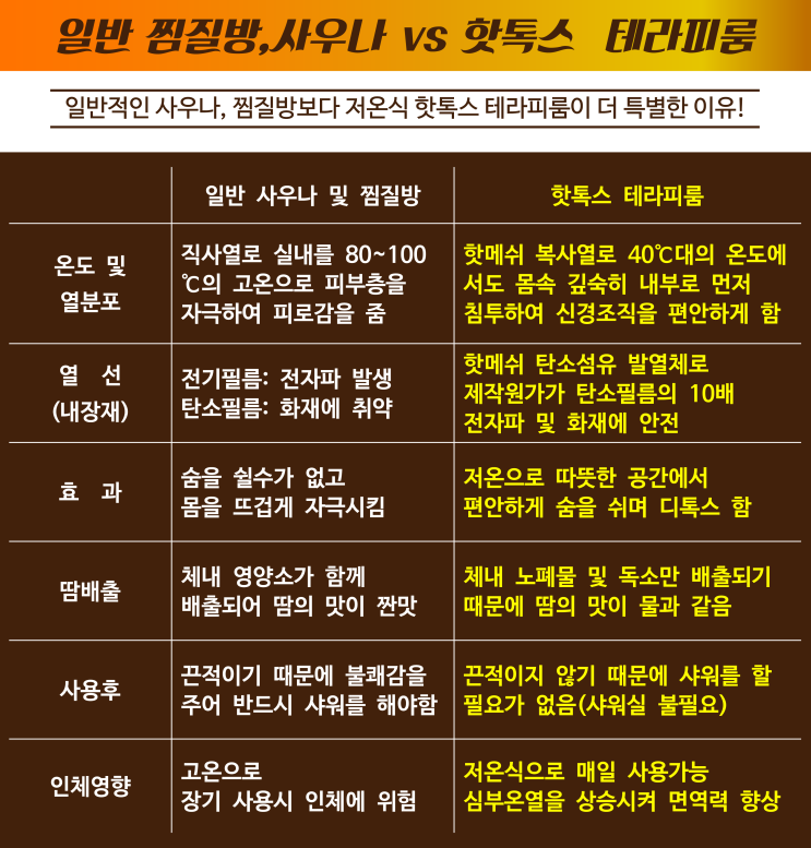  일반 가정용 건식 홈 사우나/찜질방 VS 핫톡스 테라피룸 비교