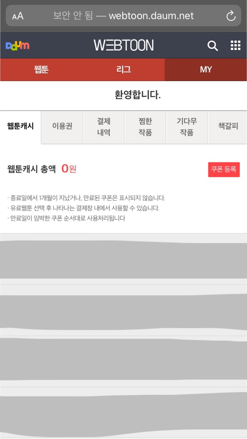 다음 웹툰 캐시는 어디 갔어?