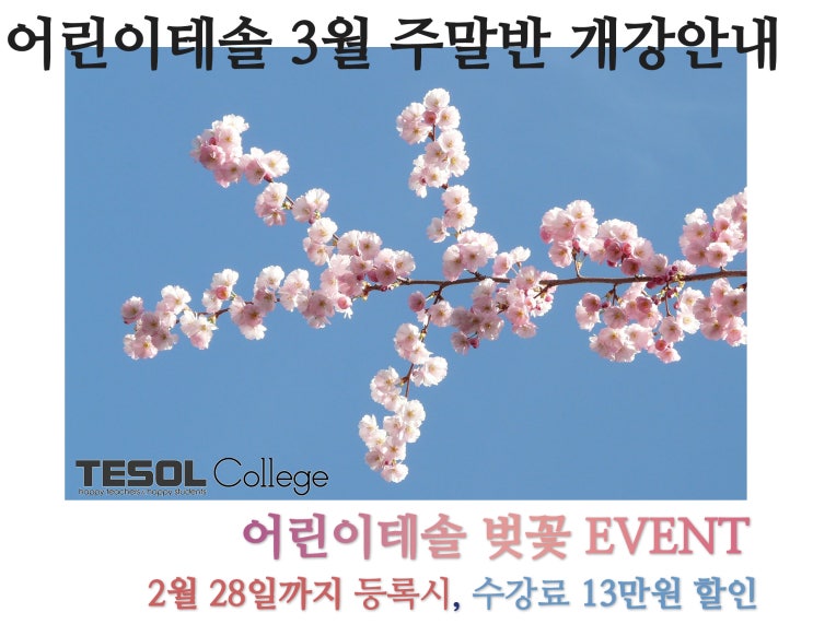  [부산테솔/파닉스지도사] 어린이테솔 3월 주말반, 벚꽃과 함께 돌아왔어요!