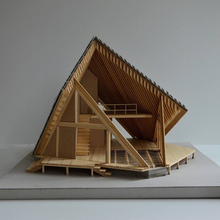 비정형 오각형 지붕 구조 독특한 텐트하우스 모던주택 건축 모형 모델링