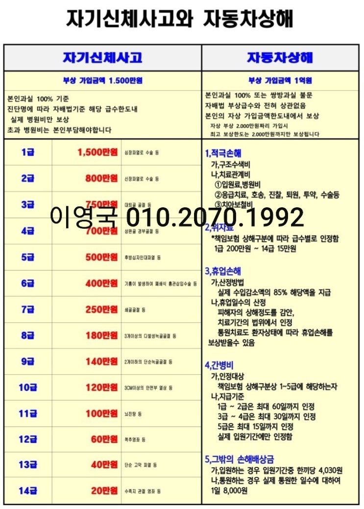  자기신체사고(자손)와 자동차 상해(자상)의 보상 차이점?