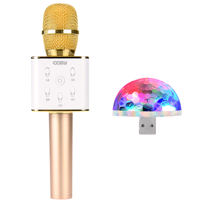  [쿠팡 최저가 검색] 코시 블랑 블루투스 마이크 + 휴대용 USB 미러볼, 마이크(SP3236MKBT), 미러볼(LL3198UB), 골드 