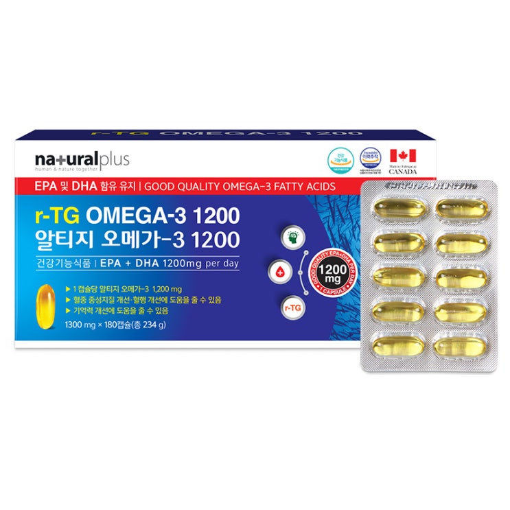  [쿠팡 로켓배송] 내츄럴플러스 알티지 오메가3 1200 180캡슐, 234g, 1개 품목 최저가 소개 및 리뷰 보기