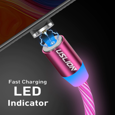  [알리익스프레스] Uslion 마그네틱 led 라이트 케이블 빠른 충전 자석 마이크로 usb 타입 c 케이블 led 와이어 코드 타입-c 충전기 아이폰 삼성 s10