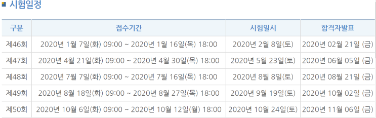  2020 자격증 시험일정