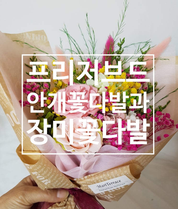  프리저브드 안개꽃다발과 장미 꽃다발