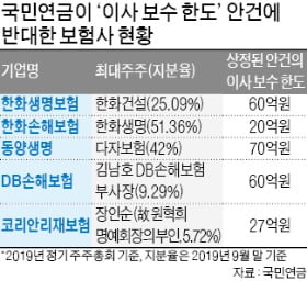 "임원보수 한도 과다"..국민연금 압박에 보험사 '긴장' "임원보수 한도 과다"..국민연금 압박에 보험사 '긴장'