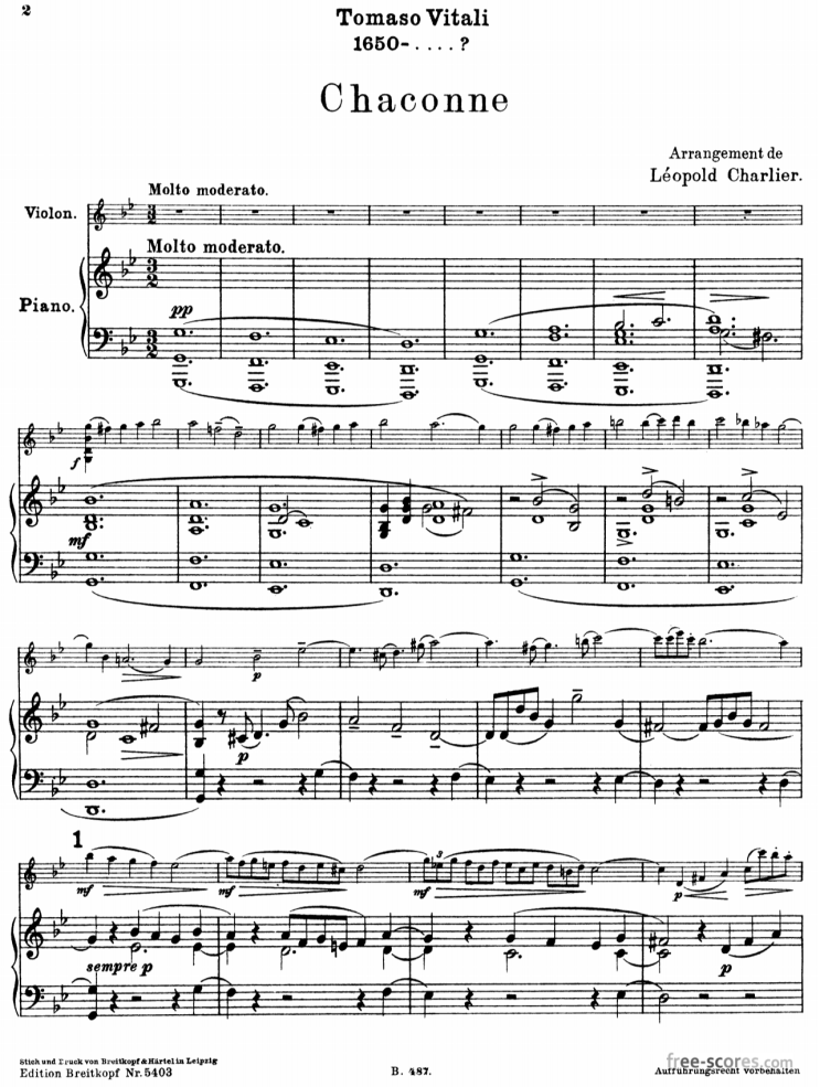 비탈리 샤콘느 악보, 아름다운 바이올린 곡