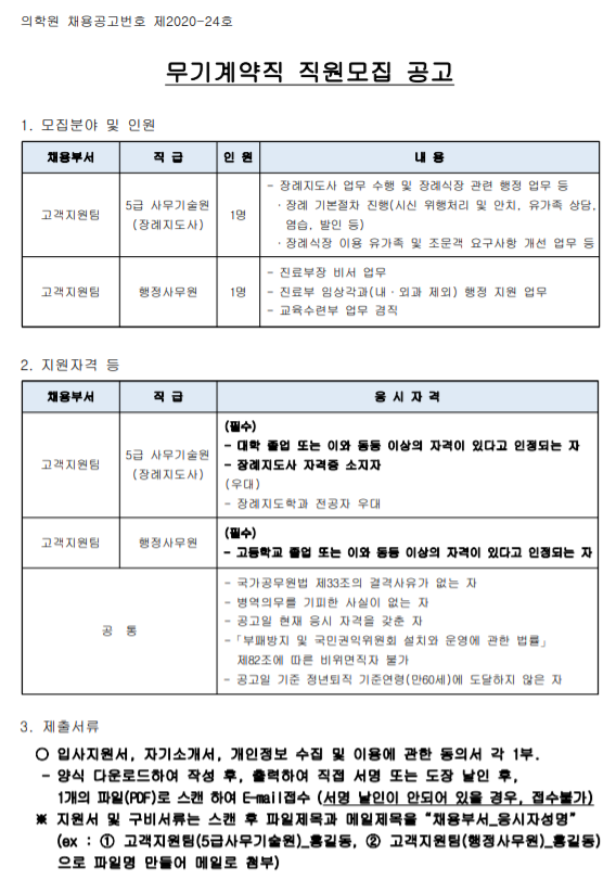  [채용][한국원자력의학원] 무기계약직 직원모집 공고(고객지원팀)