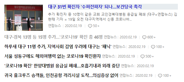  코로나 19 확진자 대구-경북 등15명 추가, 총 46명