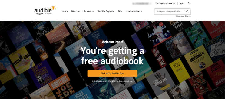  Audible(오더블) 영어 오디오북 으로 영어원서공부하기- 한달 무료이용방법